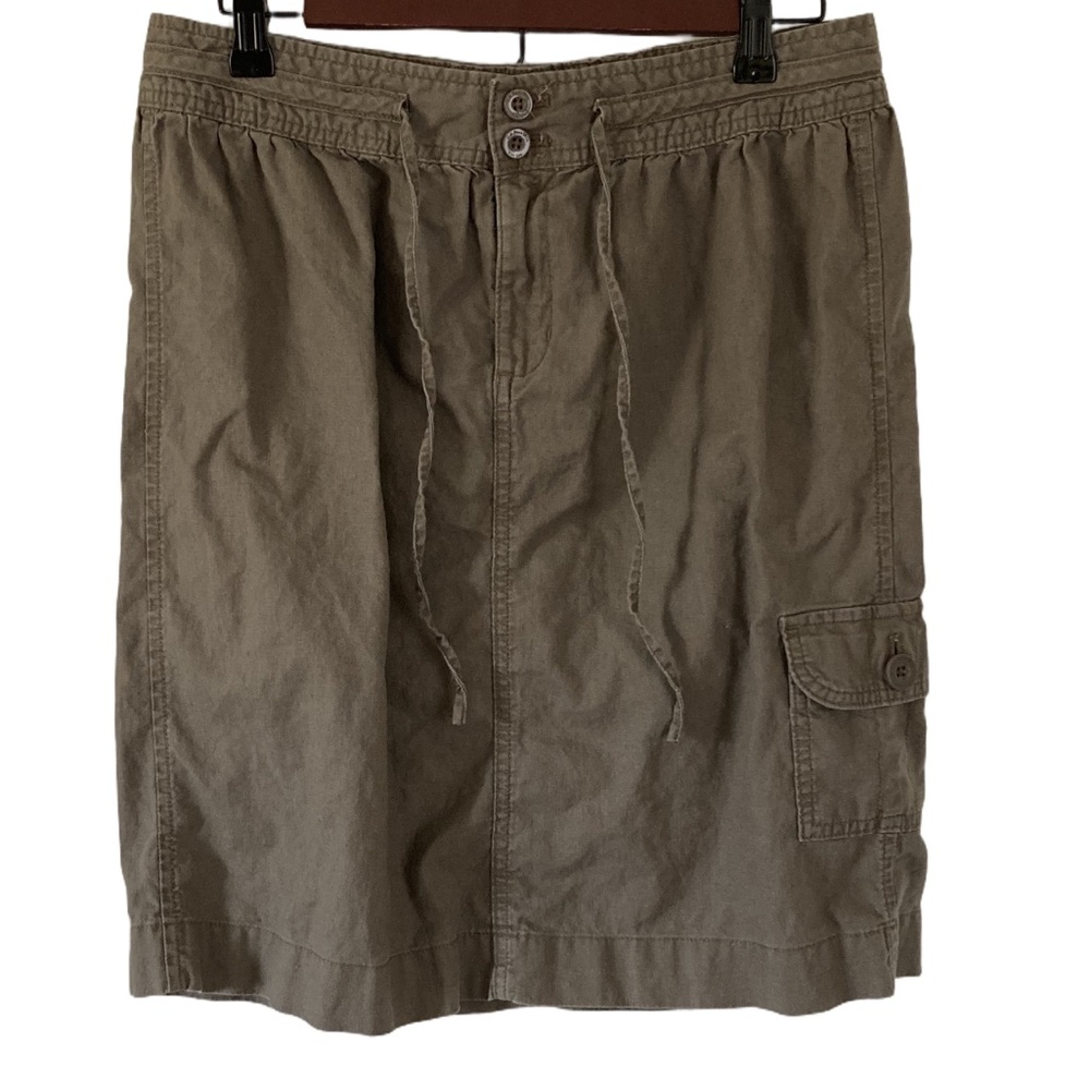 Bass Heritage Utility Skirt Size 8 Khaki Green Linen Cotton Cargo Pocket